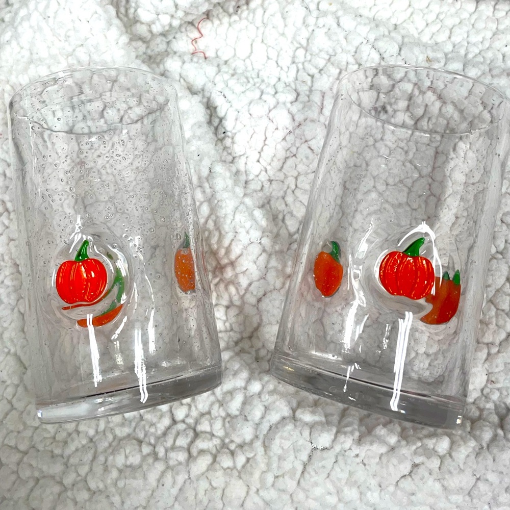 Halloween Pumpkin Glass Cups Set of 2